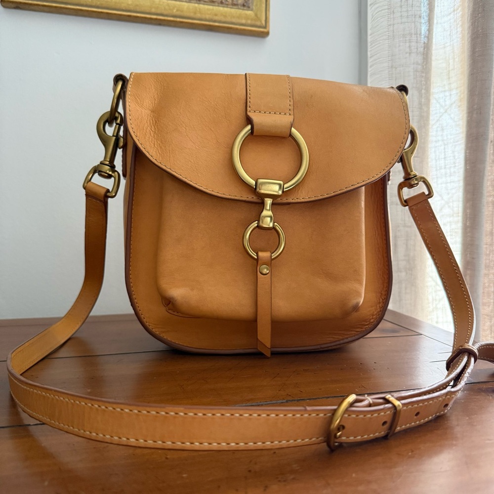 Frye Ilana Leather Crossbody Saddle Bag - Tan Equestrian Ring